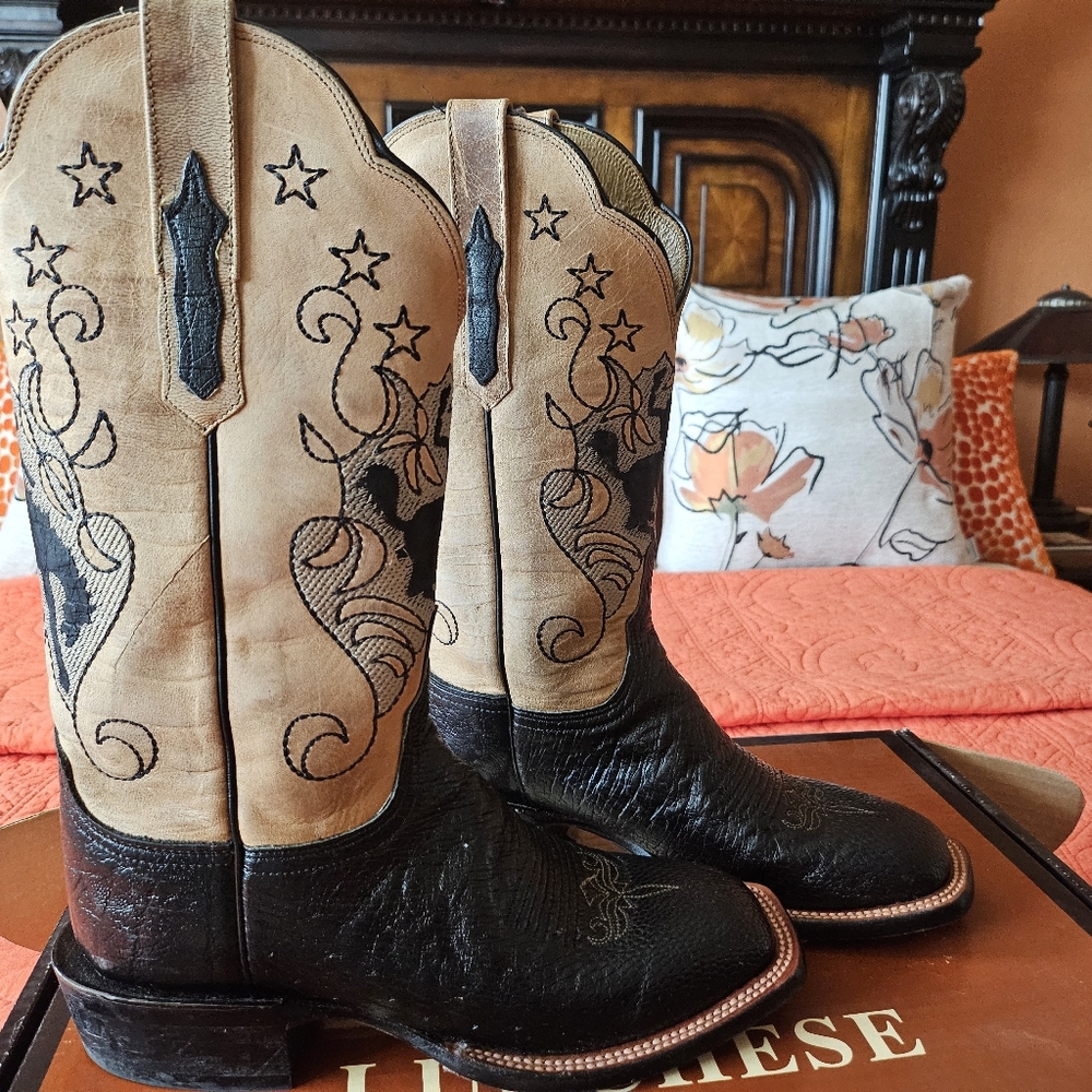 Lucchese 1883 Womens Boots Leather Cream/Brown Embroidered Western Size 7B